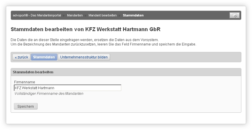 Die Bezeichnung der Mandanten kann zur besseren Darstellung verändert werden.