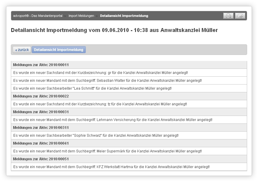 Genaue Informationen zum Importvorgang erlaichtern das beheben von Fehlern.