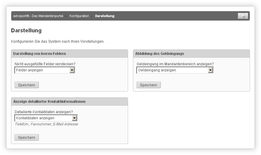 Das Darstellungsverhalten von advoport ® kann individuell angepasst werden.