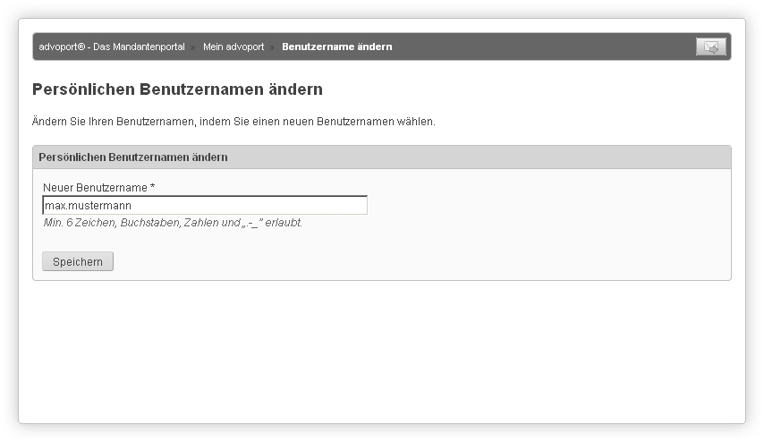 Bearbeitung des persönlichen Benutzernamens.